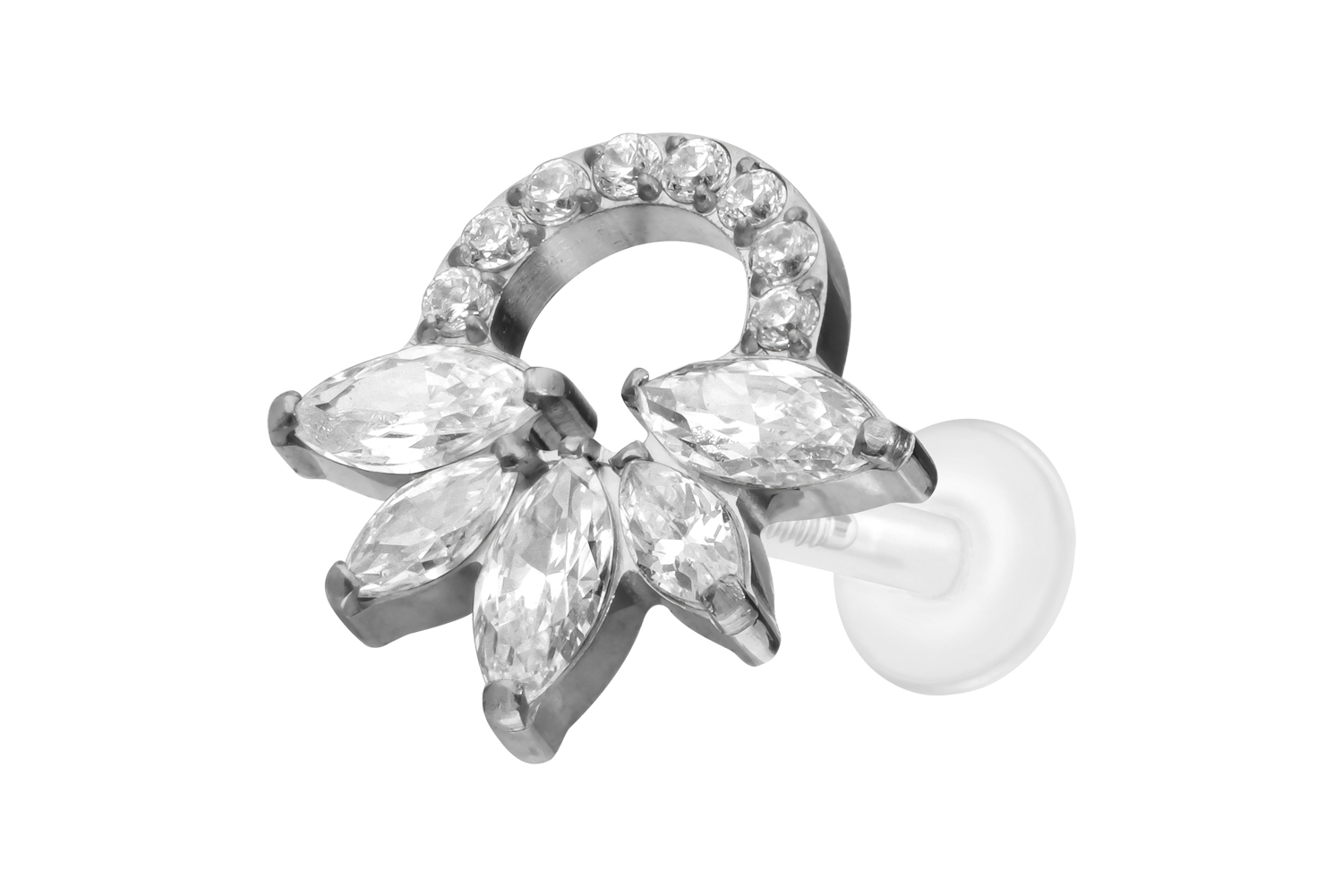 PTFE Labret Piercing mit Innengewinde + Titan-Aufsatz KRISTALLRASSEL